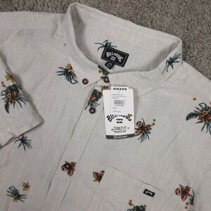 Billabong Shirt Mens 2XL Beige Floral Stretch Woven Chambray Organic Button Up